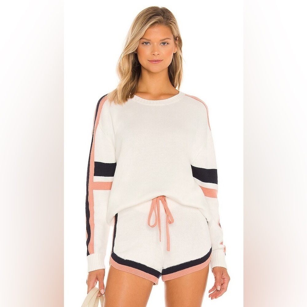 Revolve The Upside Boo Knit Shorts White Black Pink Trim Size XS